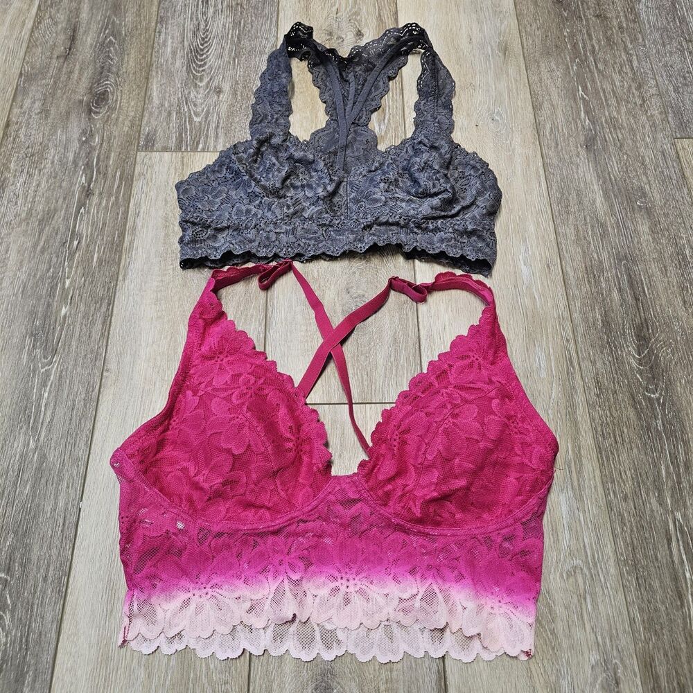 No Boundaries & Felina Bralette 2 Piece Bundle Set Grey Pink Women's Large